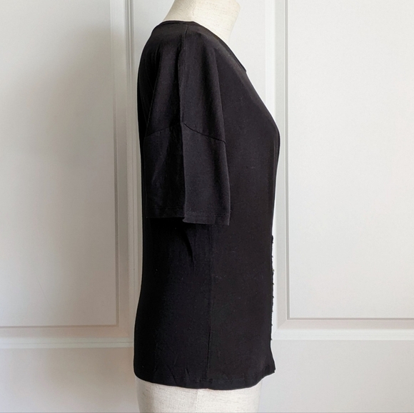 Topshop Tee Jersey Knit Short Sleeve Crew Hook & Eye Embellished Black S NWT - Picture 6 of 13